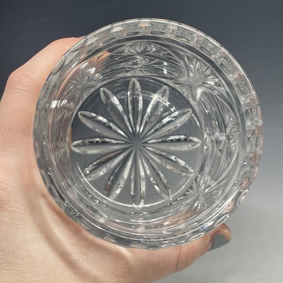 5 5/8" Vintage 20th C. Crystal Lidded Cylindrical Vanity Jar Container Decor - Picture 5 of 11